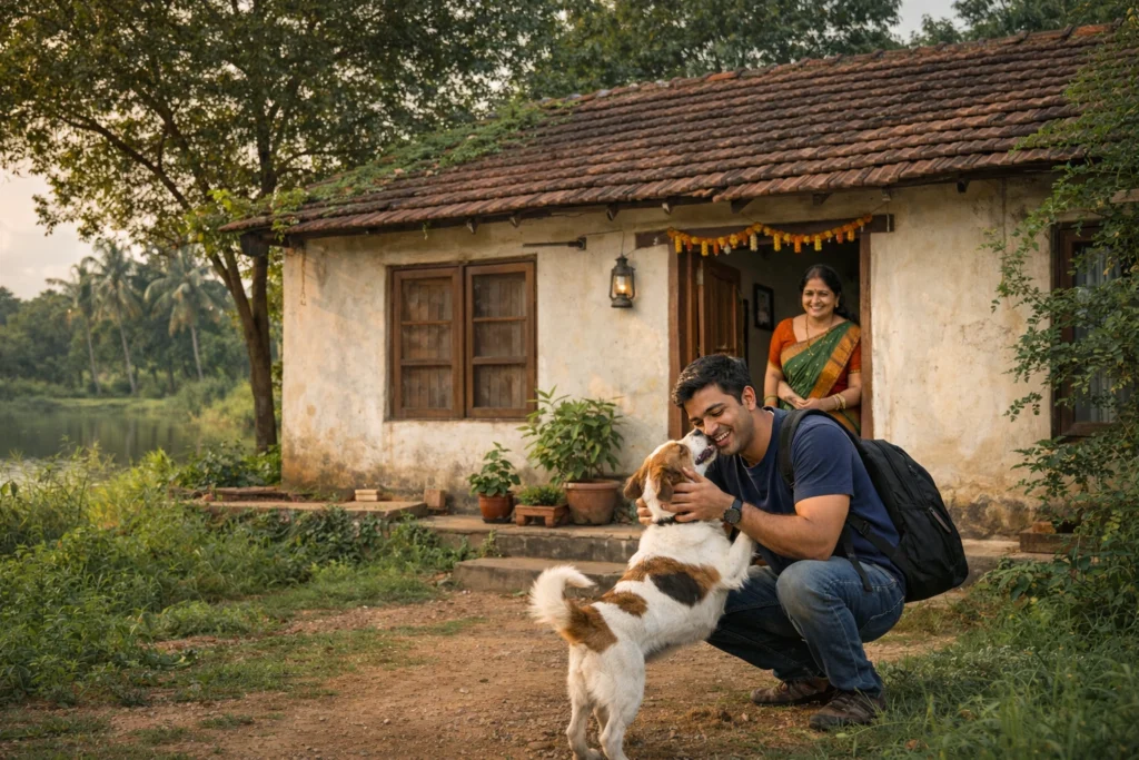 sankranthi homecoming a heartwarming reunion with mom and pet dog